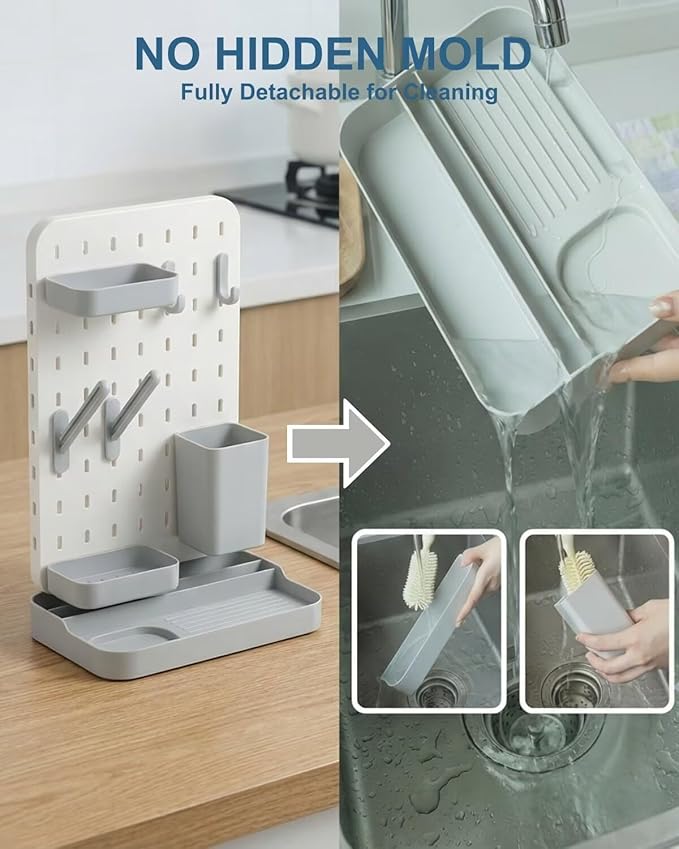 Baby Bottle Drying Rack with Brush & Soap Organizer, Space Saving Countertop Dryer Holder for Breast Pump Parts, Nipples & Accessories, Detachable High Capacity Stand with Drip Tray, BPA Free
