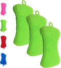 Silicone Dish Sponge - Dishwashing Kitchen Scrubber - Double Sided Sponge Brush - Multipurpose & Reusable Silicone Dish Sponges for Dishes, Fruits & Vegetables Cleaning - Green (3 Pack)
