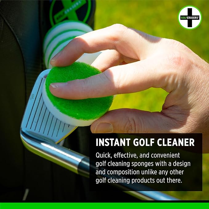 Instant Golf Eraser with Bag Tether, Premium Dual-Sided Sponge for Cleaning Clubs, Shoes & Golf Balls - Golf Club Cleaner, Golf Ball Cleaner, Golf Club Groove Cleaner, 6 Pack