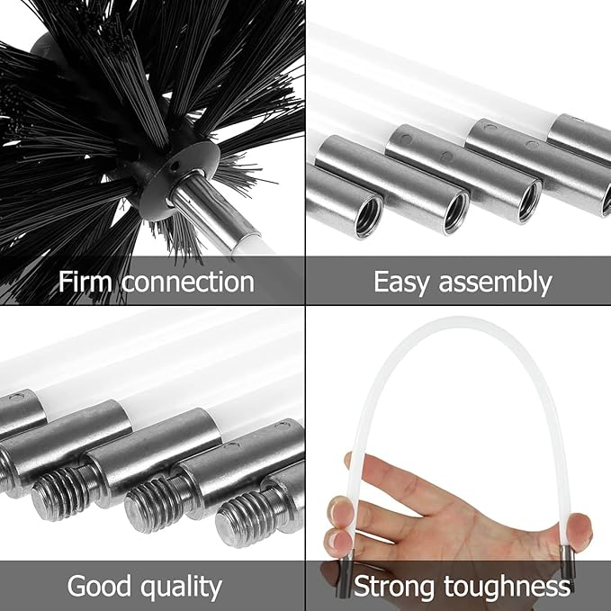 15FT Chimney Sweep Cleaning Kit, 11pcs Duct Vent Cleaning Brush Kit, 3.9" Nylon Brush Heads and 11 Rods Detachable Chimney Sweep Set for Fireplace Dryer Vent Sewage Pipe Fume Hood