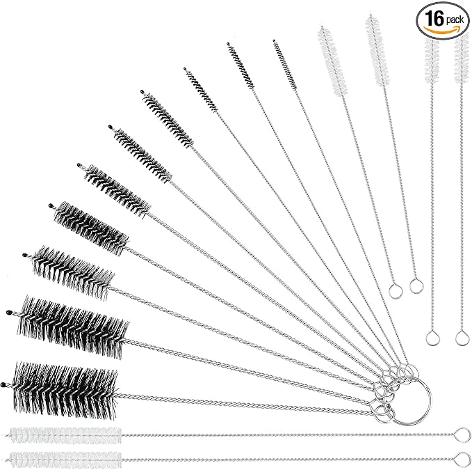 Reusable Straw Cleaning Brushes Bottle Test Tube Long Straw Cleaning Brush Nylon Washing Tool Reusable Bottle Brush in Different Size(White-Black,16 Pieces)