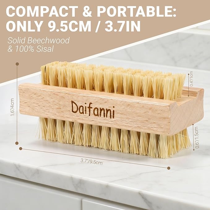 Wooden Nail Brush, Double-Sided Fingernail Scrub Brush for Cleaning Under Nails, Multi-Purpose Natural Wood Hand Scrubber for Dirt, Grease, and Daily Care 3 Pack (Natural)