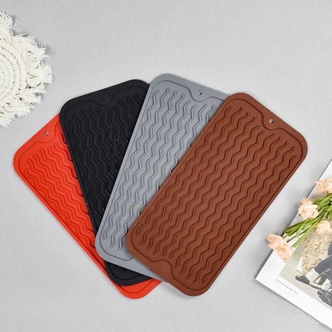 Silicone Dish Drying Mat, Non-Slip Easy Clean Sink Mat Large Heat-resistant Dish Drainer Mat for Kitchen Counter, Sink, Refrigerator or Drawer liner (12" x 6", COFFEE)