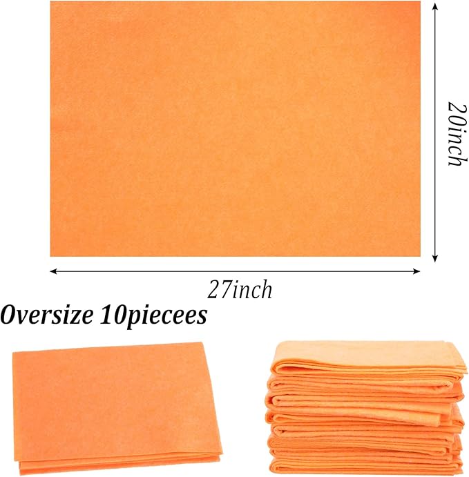 10 Pack Shammy Cloths, 27 X 20 Inch Extra Large Absorbent Cleaning Towels, Reusable Multi Purpose Chamois for Car Drying, Home, Kitchen, Bathroom and Pet, Machine Washable and Scratch Free, Orange