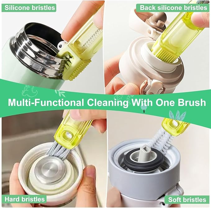 Megalobox 4 in 1 Cup Lid Cleaning Brush,Portable Water Bottle Cleaner Brush,Home Kitchen Crevice Cleaning Tools,Multifuncional Cleaning Tool for Cup, Bottle, jar, etc