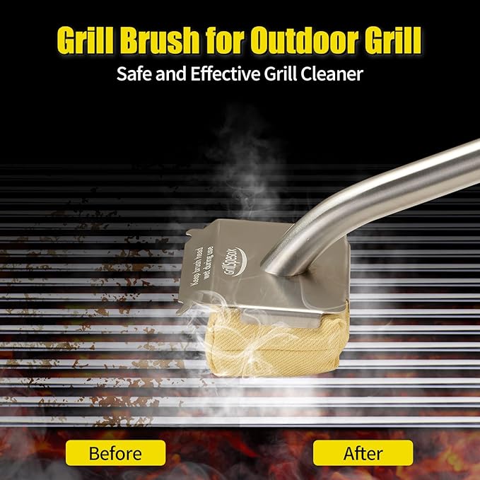 Bristle-Free Steam Grill Brush for Outdoor Barbecue, Safe for Cast Iron Grates, Includes Replacement Pads