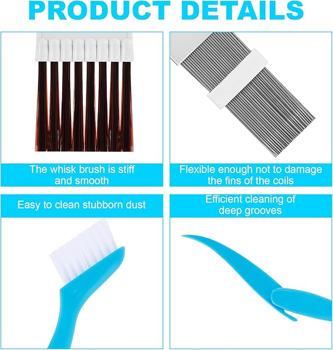 AC Fin Comb, 3-in-1 Set Coil Brush HVAC, Multi-Purpose Coil Cleaning Brush for Air Conditioner Condenser & Evaporator Radiator Maintenance