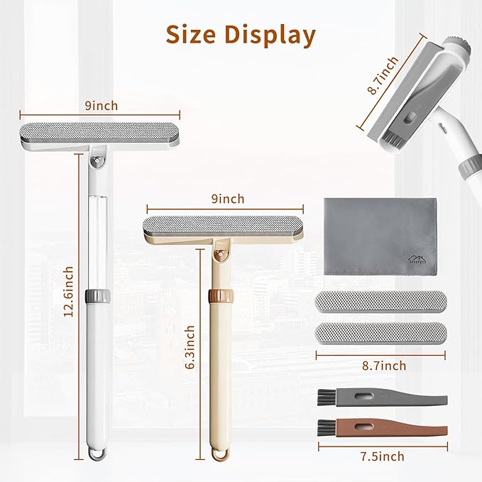 5-in-1 Extendable Window Squeegee with Spray, All-Purpose Window Cleaner Tool with Sprayer, Sponges, Silicon Blade & Gap Brush for Indoor/Outdoor Glass, Shower Door, Car Windshield, Mirror