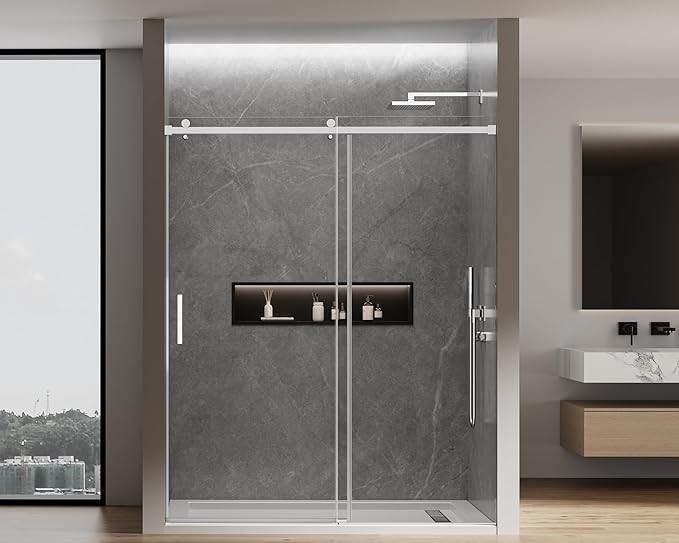 56-60 in. W x 74 in. H Frameless Sliding Shower Door, 5/16"(8mm) Clear Tempered Glass, Premium SUS304 Stainless Steel Hardware, Double Nano Coating, JVR-X02 (Bright Chrome)