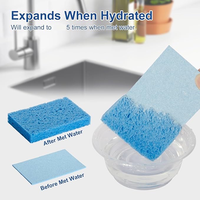Sponges Kitchen，Cellulose Sponges, Compressed Kitchen for Household Use，for Dishes, Kitchenware, Cleaning for The Shower，Reusable，Save Space (4, Blue,Pink,White, Yellow)