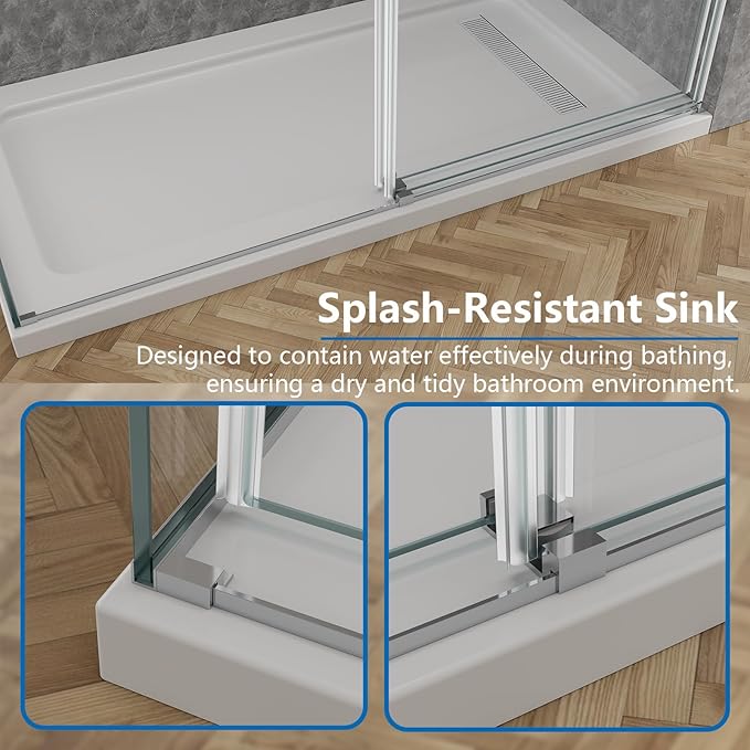 60x76 in Frameless Double Sliding Shower Door with 32x76 in Side Panel, Nano Glass, 304 Stainless Steel in Bright Chrome, L-Shape Design, Reversible Install