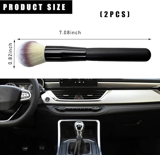 2PCS Car Interior Dust Brush, Soft Scratch Free Auto Detailing Brushes, Universal Vehicle Interior Cleaning Tool for Automotive Dashboard, Air Vents, Leather (Long Beige)
