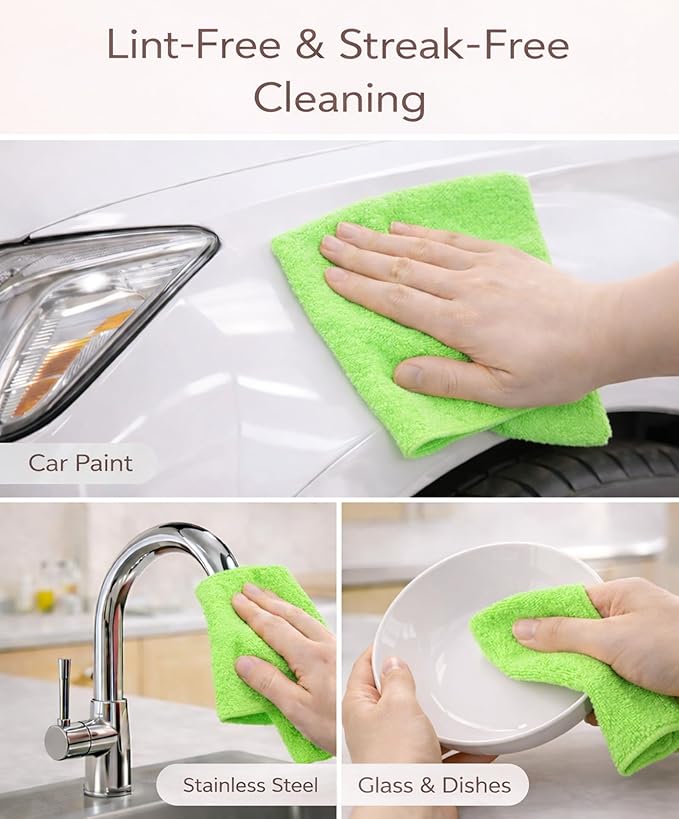 Microfiber Cleaning Cloth Roll - 100 Pack Tear Away Microfiber Paper Towels, Reusable, Washable, Scratch-Free, Kitchen Towels for Car, Home, Kitchen, Glass, Dishes (Neon Green)