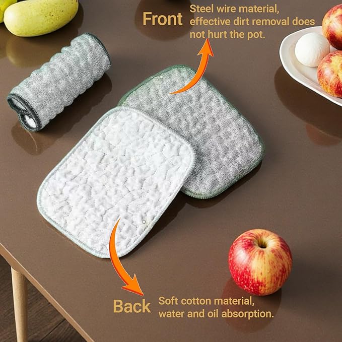5PCS Double-Sided Thickened Wire Dishwashing Rags - Non Scratch Wire Dishcloth & Miracle Wire Cleaning Cloth, Multipurpose Use on Dishes, Pots, Sinks & Kitchen Surfaces