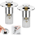 3 in 1 Sink Drain Strainer with Hair Catcher,2PCS Stainless Steel Popup Sink Stopper with Basket for Bathroom Kitchen Shower,Pop-up Bounce Core Floor Basin Drain Filter,Replacement Sink Plug