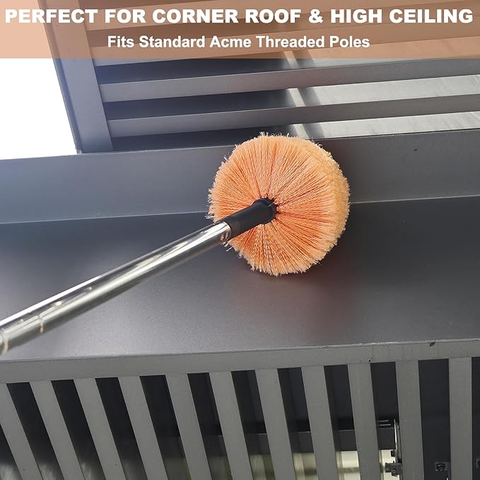 2 Pack Tockrop Twist-On Cobweb Duster Head Brush – High Efficiency Spider Web Brush with Universal Joint for Outdoor & Indoor Corner Web Cleaning – Fits Standard Acme Threaded Poles – Brush Head Only