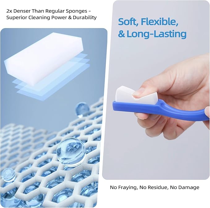Magic Sponge Eraser with Handle, 33 Refill Melamine Sponges & 2 Scrub Brushes, High Density Melamine Foam Set for Kitchen Sink, Stove, Bathroom, Wall and Precision Oil Stain Cleaning