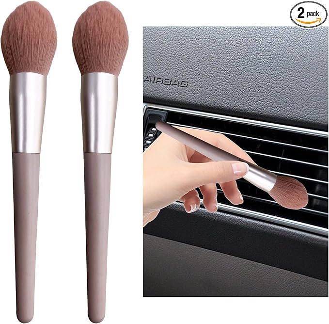 2PCS Car Interior Dust Brush, Soft Scratch Free Auto Detailing Brushes, Universal Vehicle Interior Cleaning Tool for Automotive Dashboard, Air Vents, Leather (Long Pink)