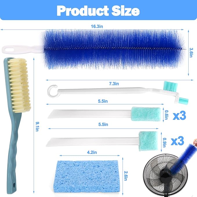 XANGNIER Fan Cleaning Brush Tools Set,10 Pcs Fan Cleaner for Stand up Fan/Desk/Window Exhaust/Box/Oscillating/Standing/Floor/Clip on/Wall/Table/Wall Mount/Pedesta Fan,Bendable Cobweb Duster Remover