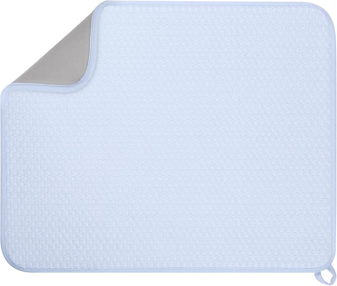 12 * 16 inch Microfiber Dish Drying Mat, Superb Absorbent Kitchen Dish Drying Pad, Reversible Drainboard for Countertop, Blue