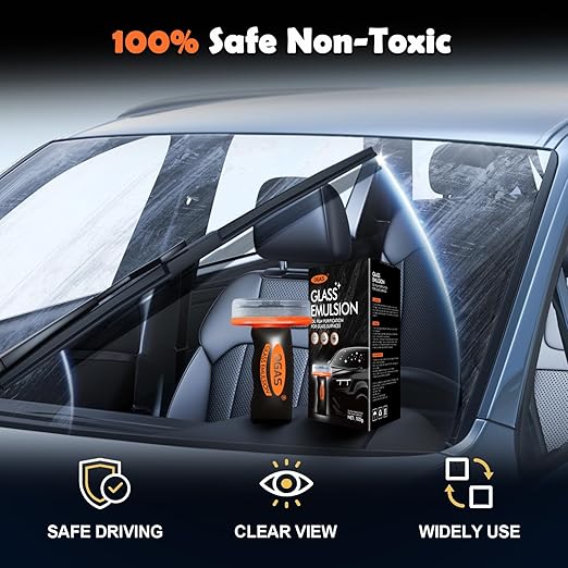 Glass Emulsion Cleaner Oil Film Cleaning Brush, Car Windshield Cleaner Tool for Automotive Windshield/Window/Mirror Cleaning, Clearvision Improve Driving Visibility(100ml Emulsion + Brush Board)