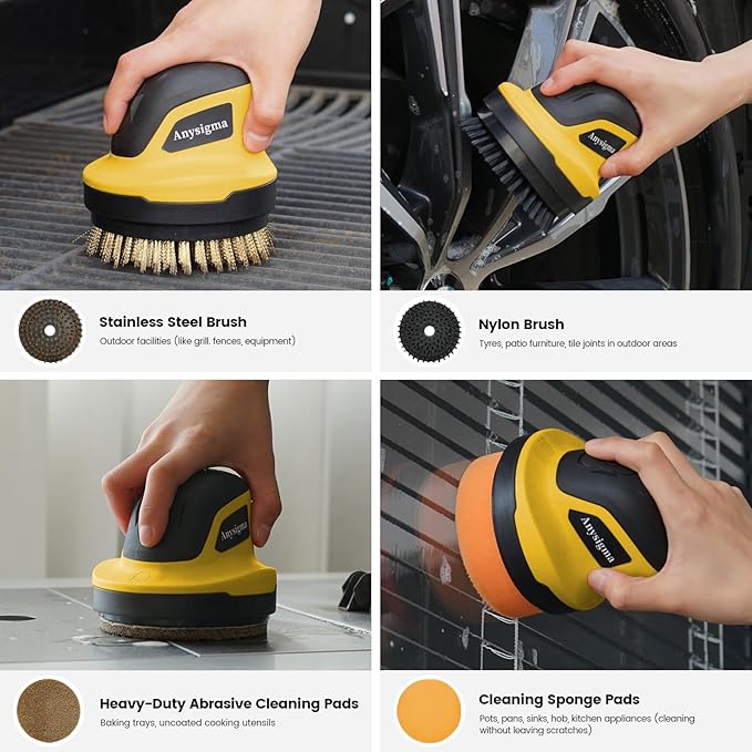 Electric Grill Brush- Waterproof Cordless Rotary Cleaning Brush with 4 Heads for Outdorr Grill,Car,Bathroom
