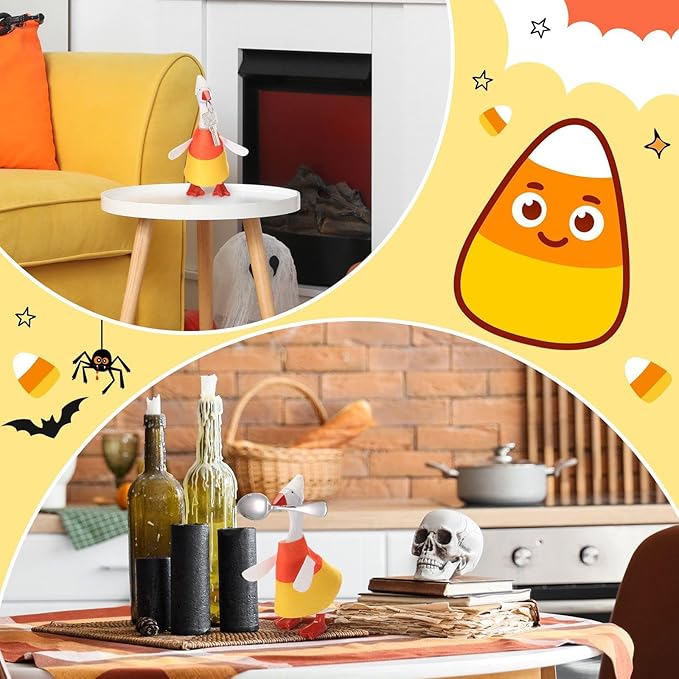 Abbylike Thanksgiving Mini Desk Goose Outfits 7 Inch Magnetic Silly Goose Statue Candy Corn Costume with Witch Hat and Broom for Halloween Magnetic Duck Statue Desk Key Holder Decor(Corn)