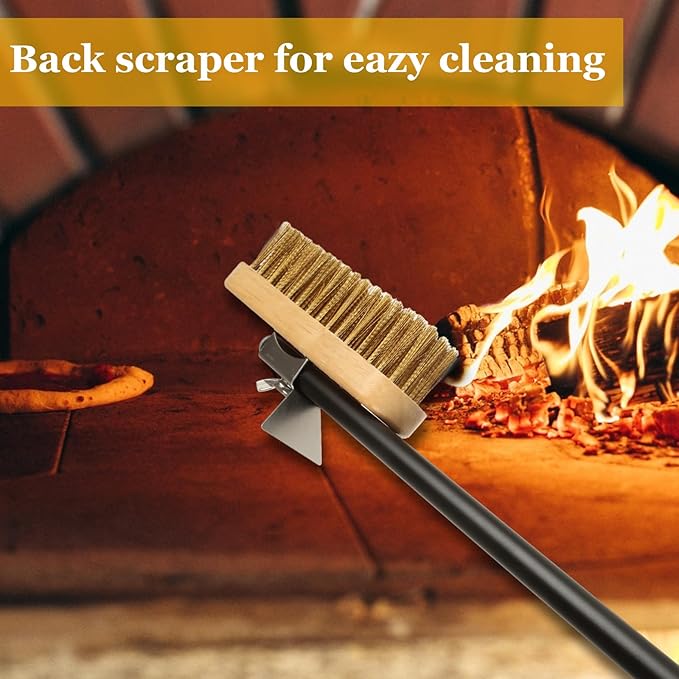 1 Pcs Adjustable 47" Pizza Oven Brush with Scraper, Brass Bristles Pizza Stone Brush with Detachable Handle and Screwdriver, Pizza Oven Accessories for Cleaning Pizza Oven
