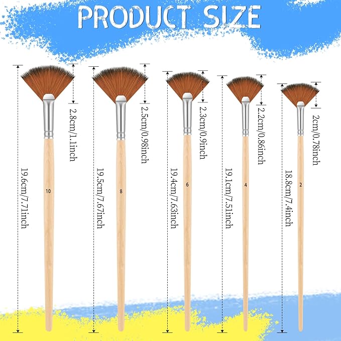 Fan Brush for Painting, 5 Pcs Artist Fan Paint Brushes Professional Anti-Shedding Nylon Hair Painting Brush with Long Wood Handle Drawing Supplies for Watercolor Oil Acrylic Painting