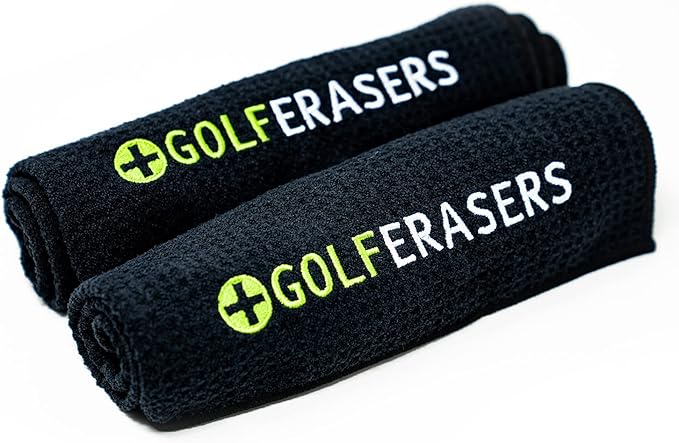Premium Microfiber Golf Towel with Clip for Golf Bag, 2 Pack, Waffle-Knit Pattern, Helps Keep Golfers’ Hands Dry While Playing, Pairs Perfectly Sponges, 24"x16"