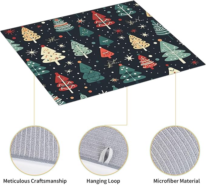 Cute Christmas trees Dish Drying Mat 16x18 inches Microfiber Absorbent Fast Dry Mat for Kitchen Counter Coffee Bar Christmas Large Drying Mat Kitchen Decor Gifts (Christmas Trees, 16x18 inches)