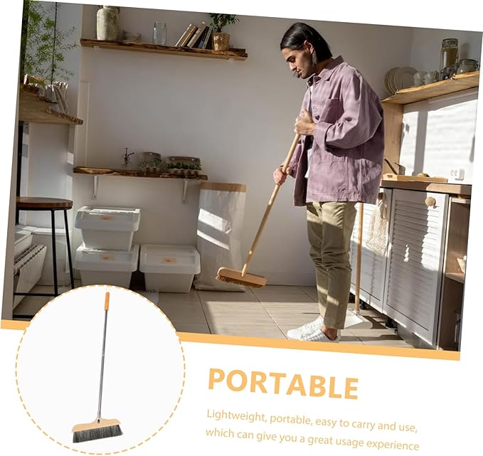 Soft Bristle Broom Indoor Sweeping Brooms for House Black Wood Handle Static-Free Design