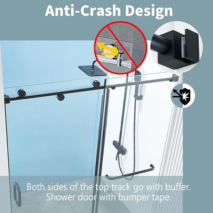 56-60" W x 76" H Frameless Sliding Shower Door, Frameless Shower Door, Shower Glass Door with 5/16" (8mm) Clear SGCC Tempered Glass, Stainless Steel Hardware O01 (Matte Black 60" W x 76" H)