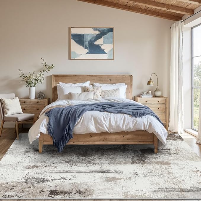 3x5 Indoor Entryway Rug, Modern Abstract Washable Rug, Boho Non Slip Throw Carpet for Bedroom Bedside, Kitchen, Bathroom, Entry and Living Room - Light Brwon
