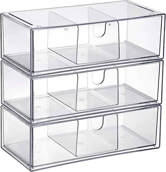 BTSKY 3 Pack Clear Acrylic Battery Storage Organizer for AA, AAA, 9V, C, D Batteries, 3-Drawer Storage Box Battery Holder for Common Types Batteries, Household Container(Batteries Not Included)