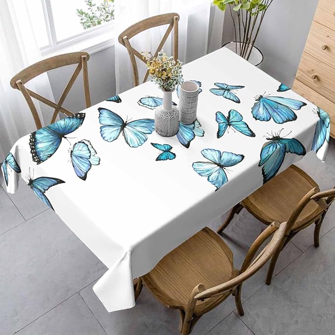 Blue Butterflies Tablecloths for Rectangle Tables Watercolor Art Moth Wings 52x70 Table Cloth for Wedding Party Banquet,Dining Kitchen Table Cover