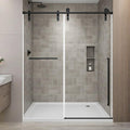 Frameless Shower Door, 56-60" W x 75" H Sliding Shower Glass Door, 5/16"(8mm) Tempered Glass Shower Doors for Walk in Shower with Explosion-Proof Film, Stainless Steel Hardware, Matte Black