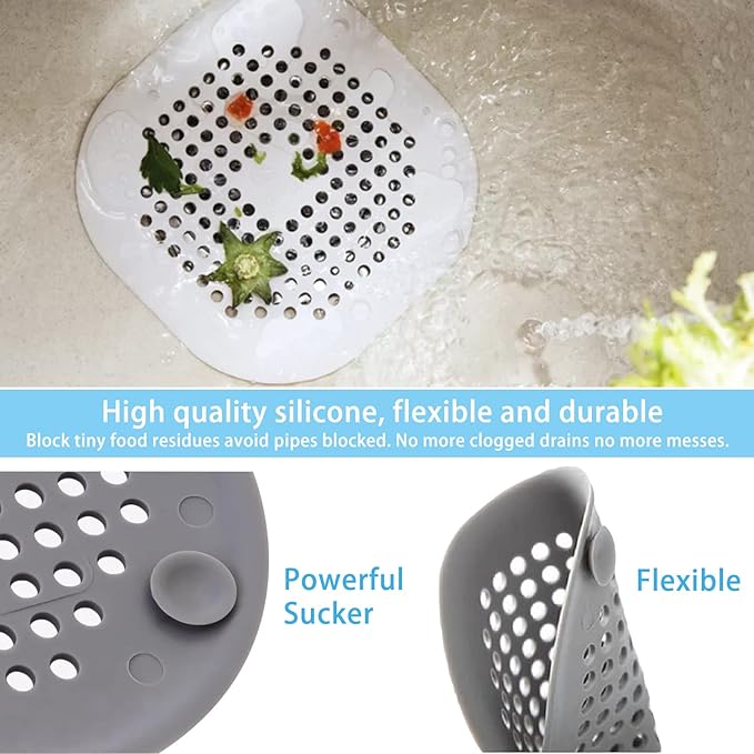 4 Pack Drain Hair Catcher Durable Silicone Hair Stopper Shower Drain Covers Easy to Install and Clean Suit for Bathroom Bathtub and Kitchen (Square White 4Pack)