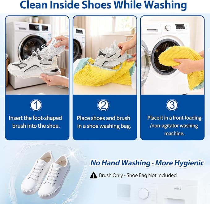 Shoe Washing Bag Cleaning Brush (2-Pack) – Interior Shoe Cleaner for Washing Machine Use, 360° Deep Clean Tool for Sneakers & Tennis Shoes