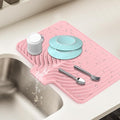 Dish Drying Mat for Kitchen Counter, with Built-in Drain Lip, Food-Grade Silicone, Easy Clean Pad for Countertop Protection, Multi-Functional Use (18x11.8, Pink)