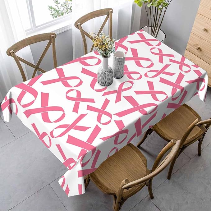 Pink Ribbon Table Cloth 52x70 Cancer Medical Awareness Rectangular Tablecloth Polyester Washable Table Cover for Dining Kitchen Banquet Picnic Rustic Decorative