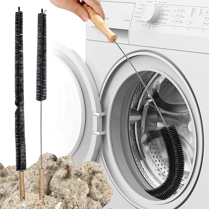 2 Pack Dryer Vent Cleaner Kit - Long Flexible Lint Brush for Dryer Vents, Refrigerator Coils, and Radiators - Household Cleaning Supplies (2, Short Brush)