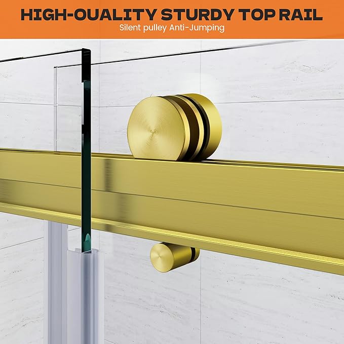 Bathtub Shower Door, 60" W x 58" H Semi-Frameless Sliding Shower Door for Bathtub, 5/16" (8mm) Certified Clear Tempered Glass, Brushed Gold