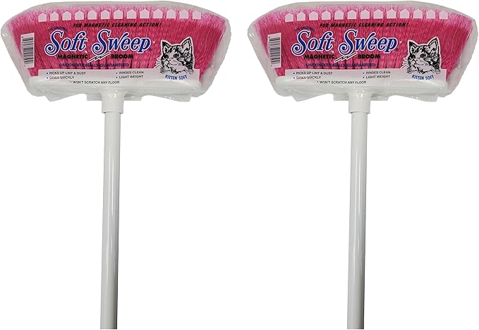 The Original Soft Sweep Magnetic Action Broom 6-PACK: 2 PURPLE, 2 PINK, 2 YELLOW