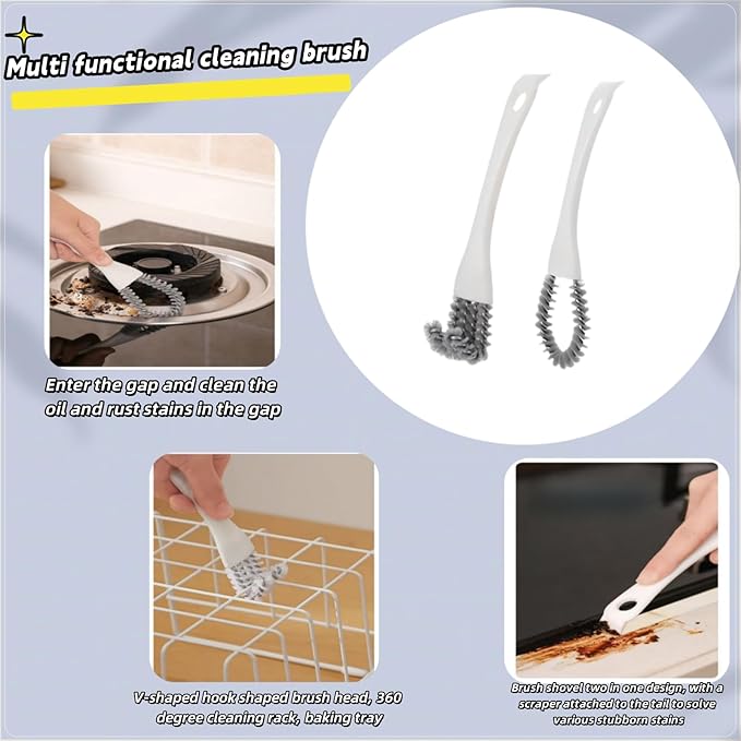 2 Pack Oven, Stove & BBQ Cleaning Brush Set with Scraper Heads, for BBQ Grates, Kitchen Crevices, Oven Racks and Bird Cage Dead Corner Gap Brush