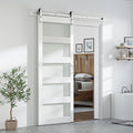SmartStandard 38 x 84 inch Glass Barn Door with 6.6FT Brushed Nickel Sliding Hardware Kit & Handle, Pre-Drilled Ready to Assemble, Waterproof PVC Coating, White, 5-Panel Glass