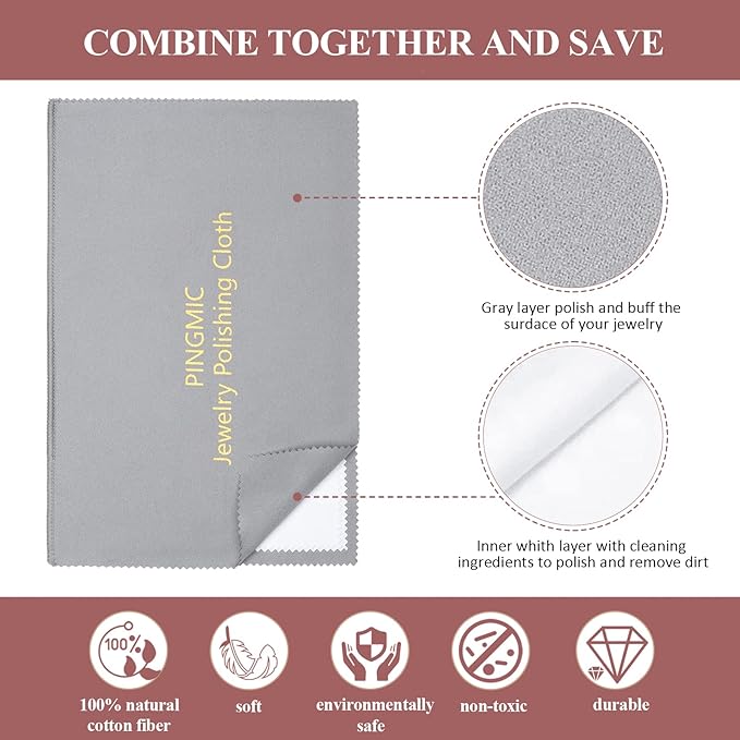 PINGMIC 6 Jewelry Cleaning Cloth, Professional Silver Polishing Cloth for Jewelry Sterling Silver Gold Platinum Copper Diamond, Multi-Layer polishing Cloths (11'' x 14'' * 2 Pcs, 4'' x 8'' *4 Pcs)