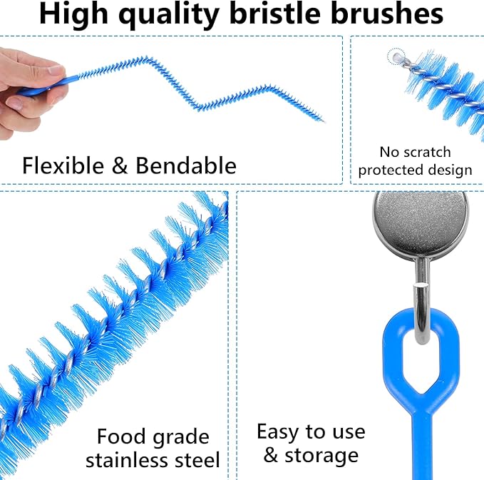 Straw Clean Brush Set Straw Brush Extra Long 12 Inch ReusableStraw Cleaner Accessories Diameters Ranging from 6-12mm for Water Bottles Tubes Sippy Cup 5Pcs