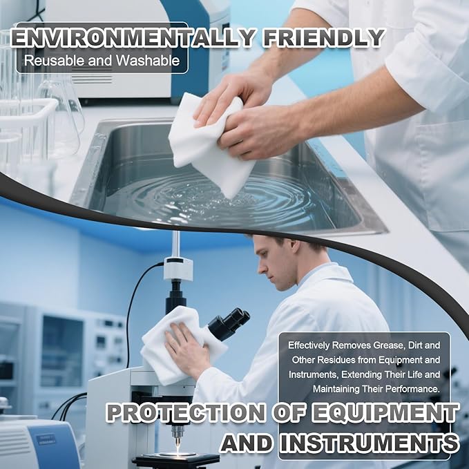 Cleanroom Wipers 9"x9"(50 Pcs, 100% Polyester, Class 100, 140GSM) Double Knit 100% Lint Free Cloths with Ultra-fine Filaments, Laser Sealed Edge Ultra-Soft Wipers