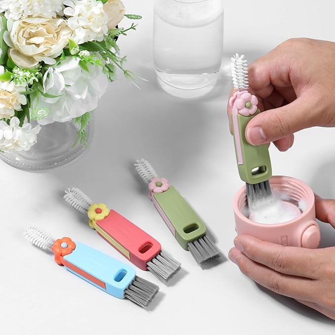 24 Pack 3 in 1 Cup Lid Cleaning Brush, 180° Rotatable Bottle Brush Gap Cleaner, Multifunctional Hangable Crevice Cleaning Brush for Baby Bottle, Water Bottle, Tumbler & Kitchen Mugs